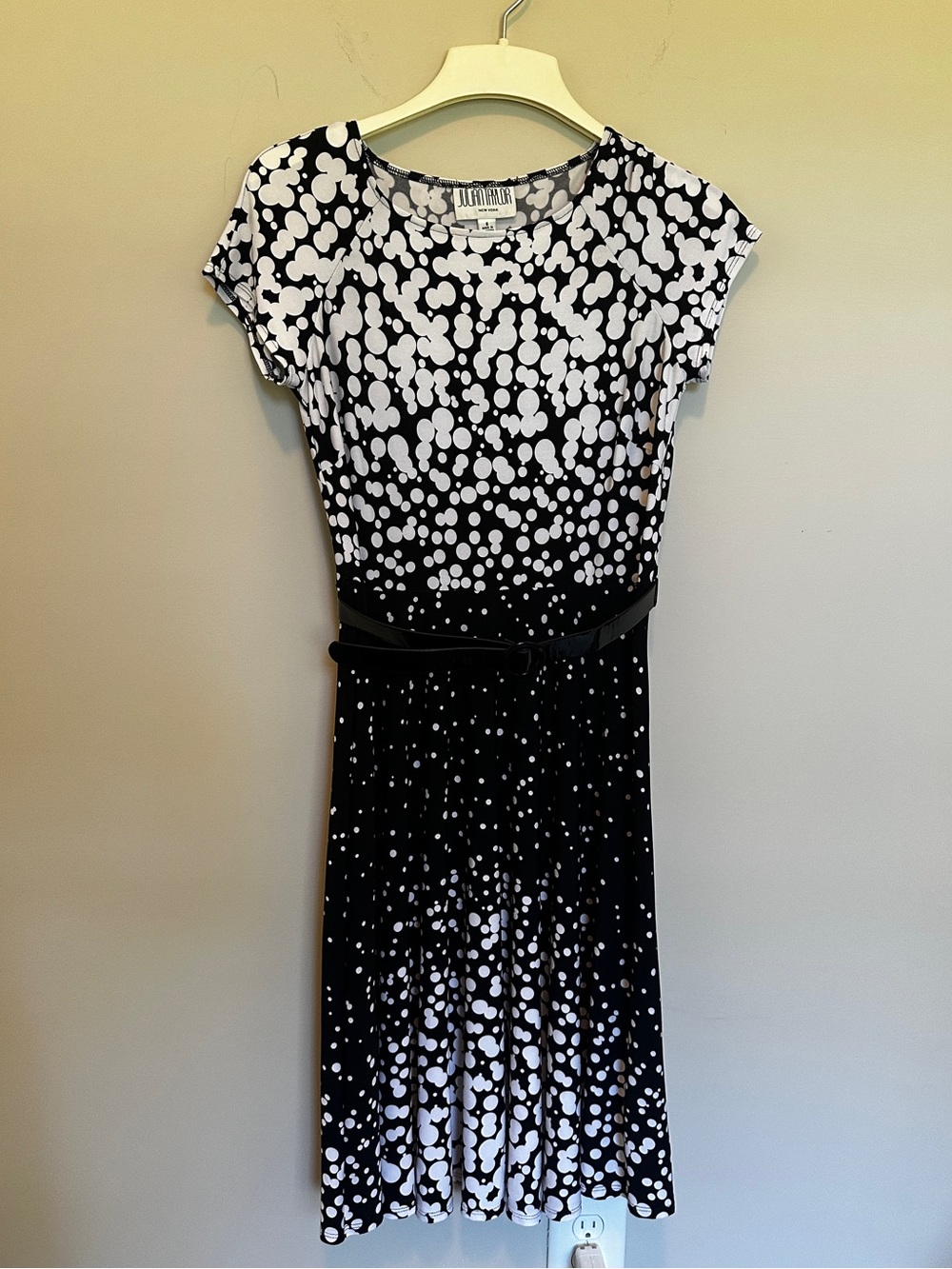 Julian Taylor Black and White Dot Gradient Fit-and-Flare Dress